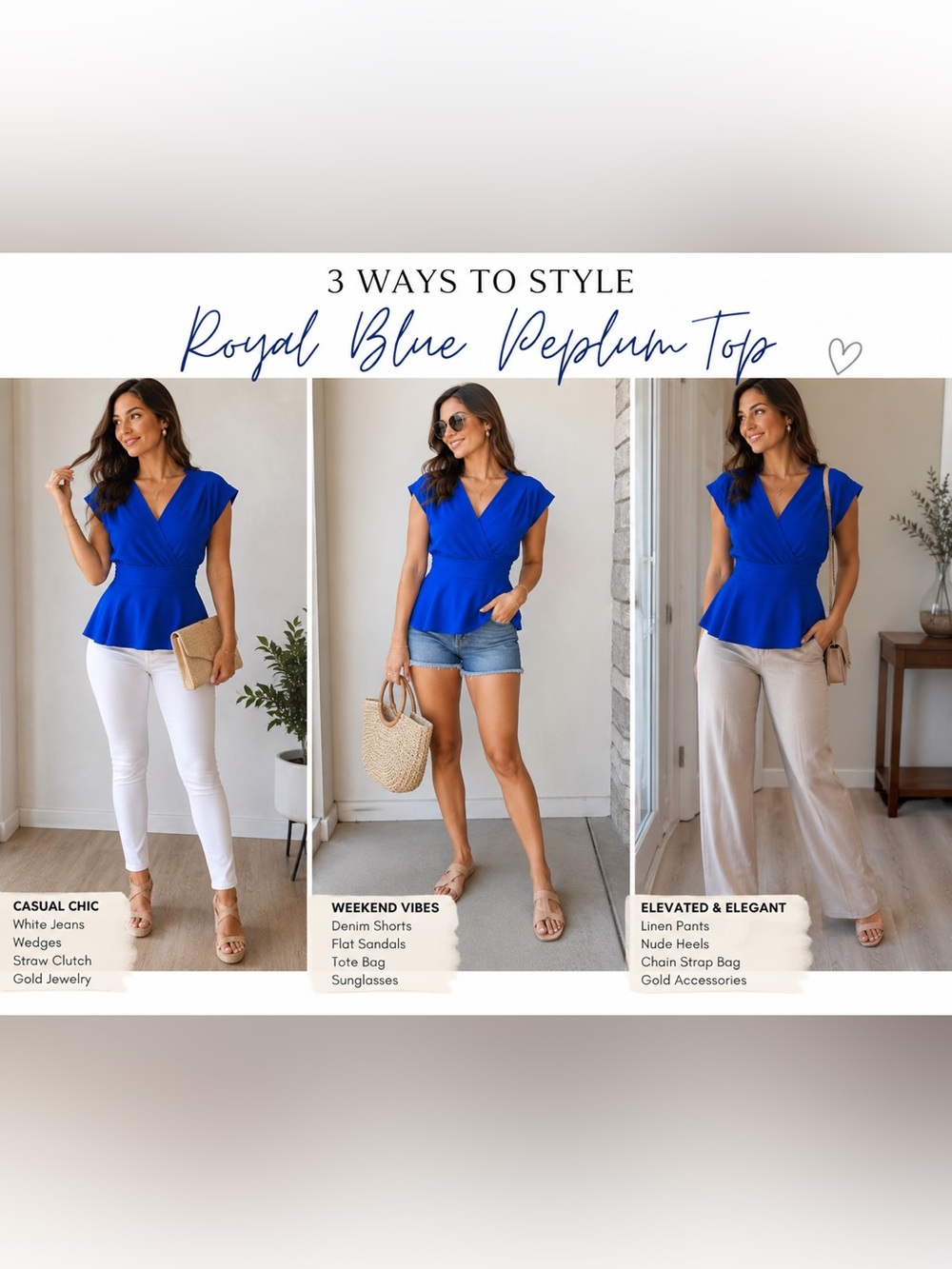 Monteau Los Angeles Royal Blue Faux Wrap Peplum Blouse Size Small | Summer Top - Picture 5 of 5